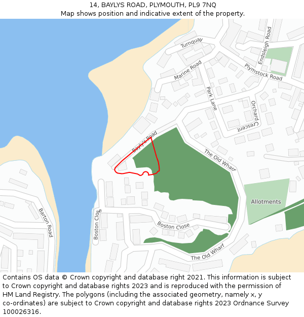 14, BAYLYS ROAD, PLYMOUTH, PL9 7NQ: Location map and indicative extent of plot