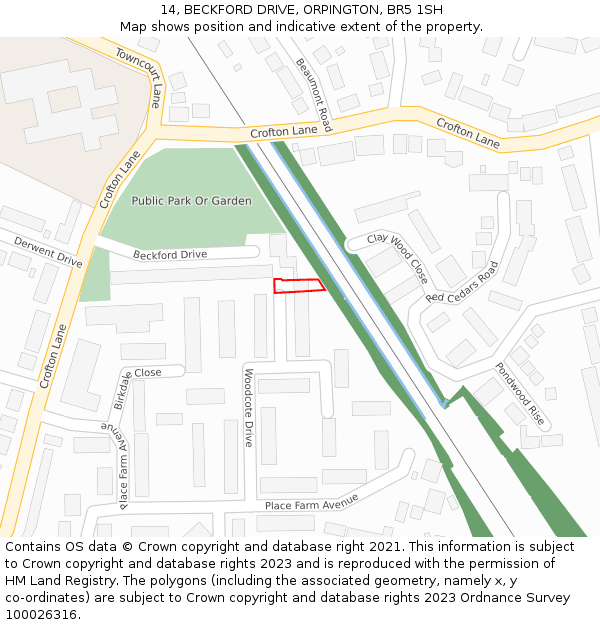 14, BECKFORD DRIVE, ORPINGTON, BR5 1SH: Location map and indicative extent of plot