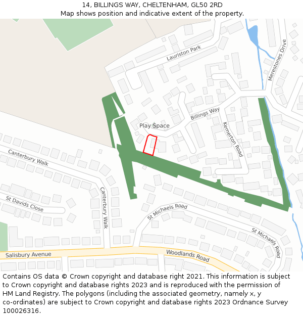 14, BILLINGS WAY, CHELTENHAM, GL50 2RD: Location map and indicative extent of plot