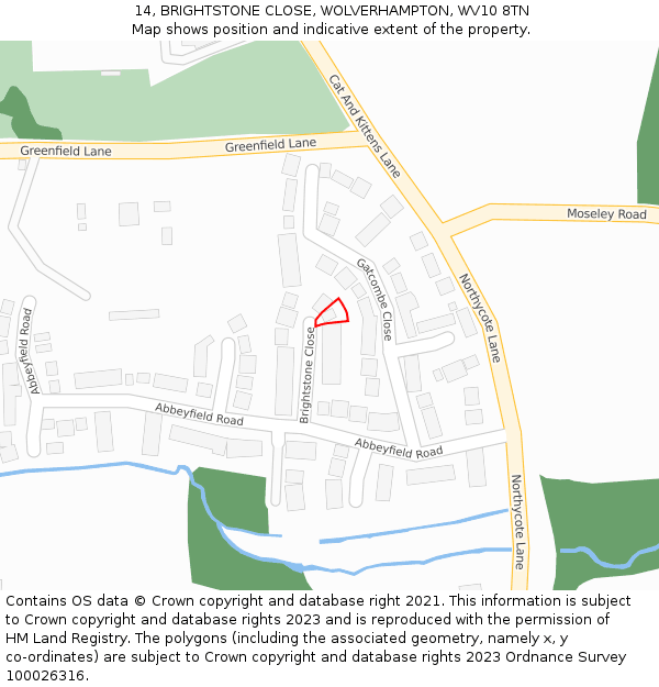 14, BRIGHTSTONE CLOSE, WOLVERHAMPTON, WV10 8TN: Location map and indicative extent of plot