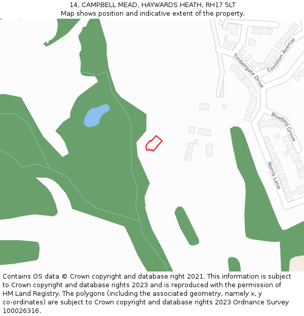 14, CAMPBELL MEAD, HAYWARDS HEATH, RH17 5LT: Location map and indicative extent of plot