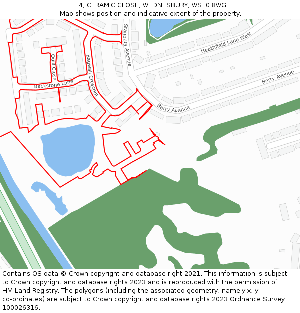 14, CERAMIC CLOSE, WEDNESBURY, WS10 8WG: Location map and indicative extent of plot