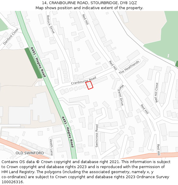 14, CRANBOURNE ROAD, STOURBRIDGE, DY8 1QZ: Location map and indicative extent of plot