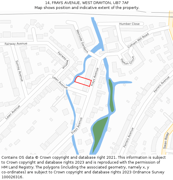 14, FRAYS AVENUE, WEST DRAYTON, UB7 7AF: Location map and indicative extent of plot