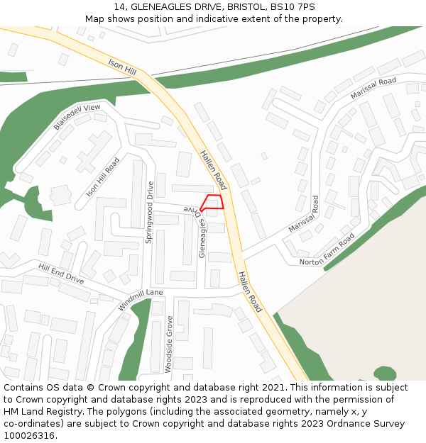 14, GLENEAGLES DRIVE, BRISTOL, BS10 7PS: Location map and indicative extent of plot