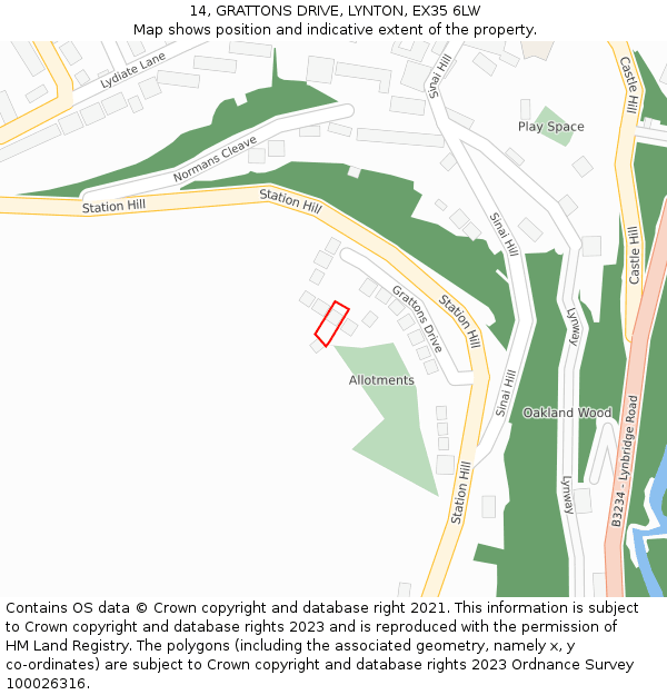 14, GRATTONS DRIVE, LYNTON, EX35 6LW: Location map and indicative extent of plot