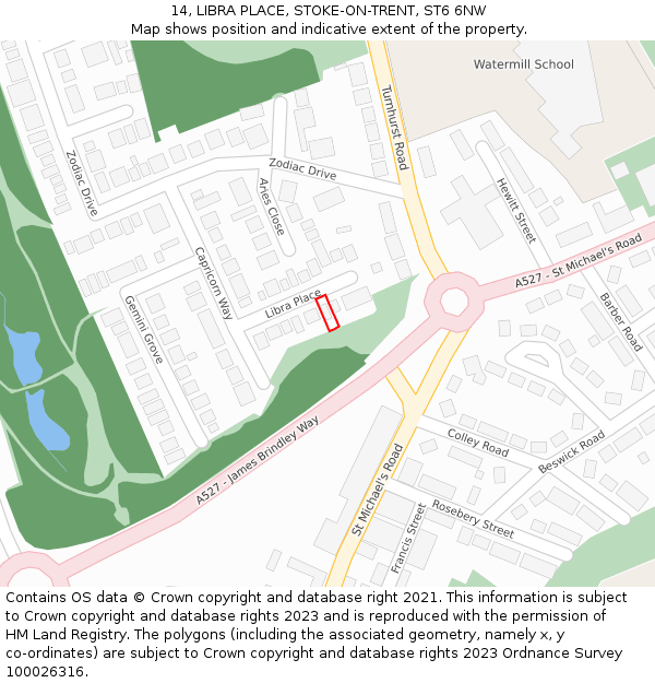 14, LIBRA PLACE, STOKE-ON-TRENT, ST6 6NW: Location map and indicative extent of plot