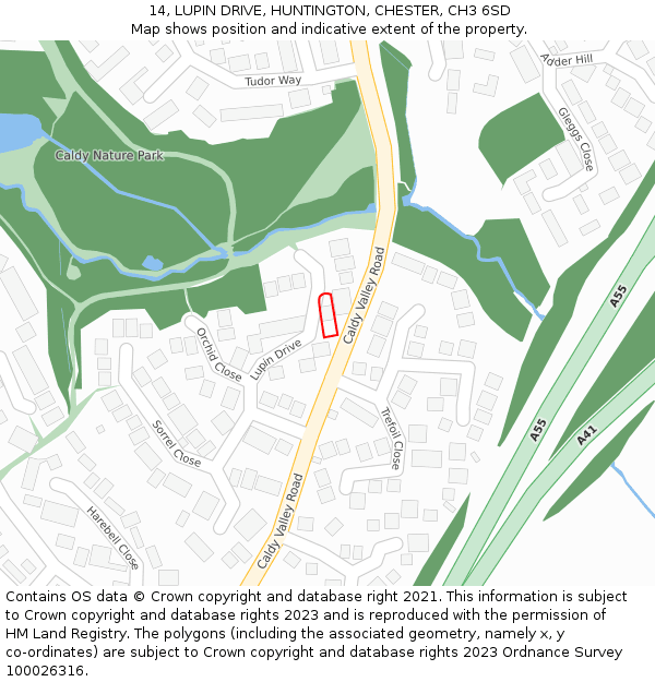 14, LUPIN DRIVE, HUNTINGTON, CHESTER, CH3 6SD: Location map and indicative extent of plot