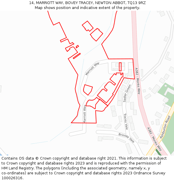 14, MARRIOTT WAY, BOVEY TRACEY, NEWTON ABBOT, TQ13 9RZ: Location map and indicative extent of plot