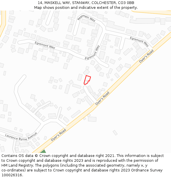 14, MASKELL WAY, STANWAY, COLCHESTER, CO3 0BB: Location map and indicative extent of plot