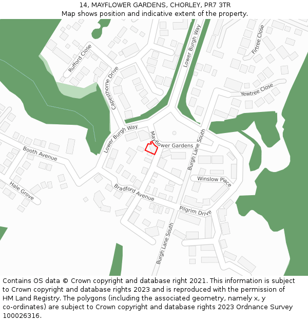 14, MAYFLOWER GARDENS, CHORLEY, PR7 3TR: Location map and indicative extent of plot