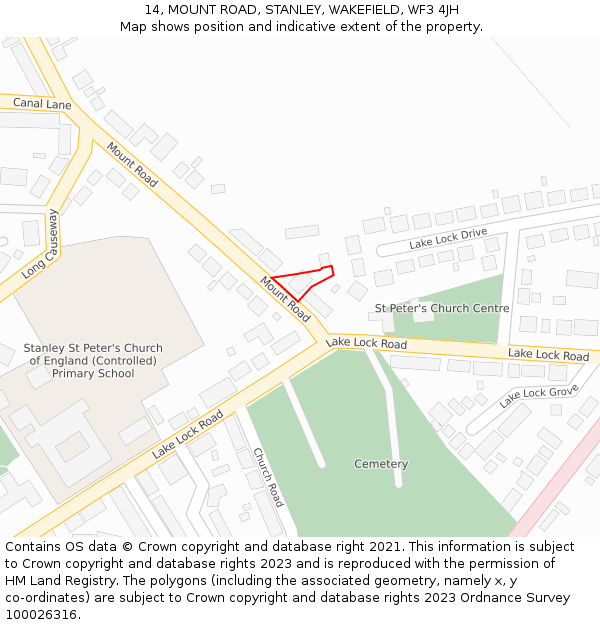 14, MOUNT ROAD, STANLEY, WAKEFIELD, WF3 4JH: Location map and indicative extent of plot