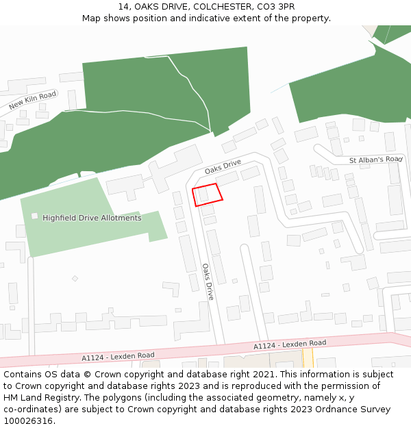 14, OAKS DRIVE, COLCHESTER, CO3 3PR: Location map and indicative extent of plot