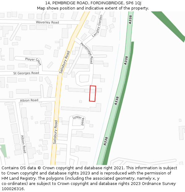 14, PEMBRIDGE ROAD, FORDINGBRIDGE, SP6 1QJ: Location map and indicative extent of plot