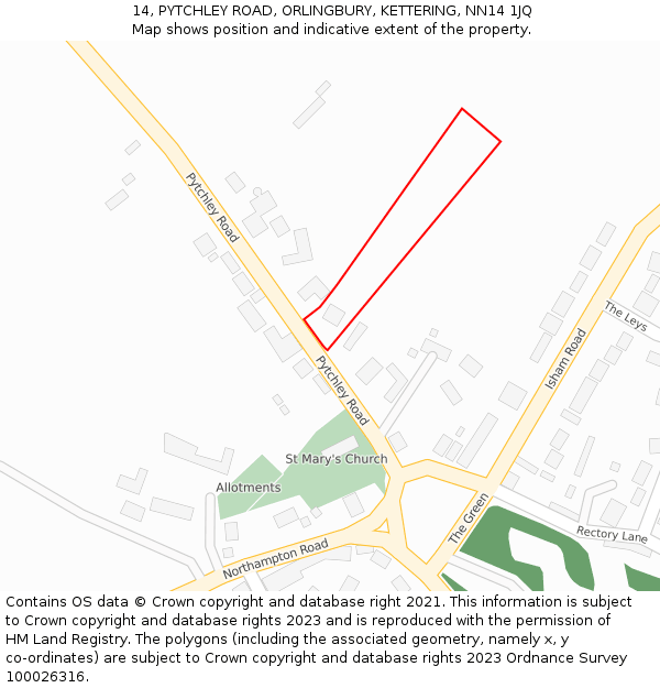 14, PYTCHLEY ROAD, ORLINGBURY, KETTERING, NN14 1JQ: Location map and indicative extent of plot