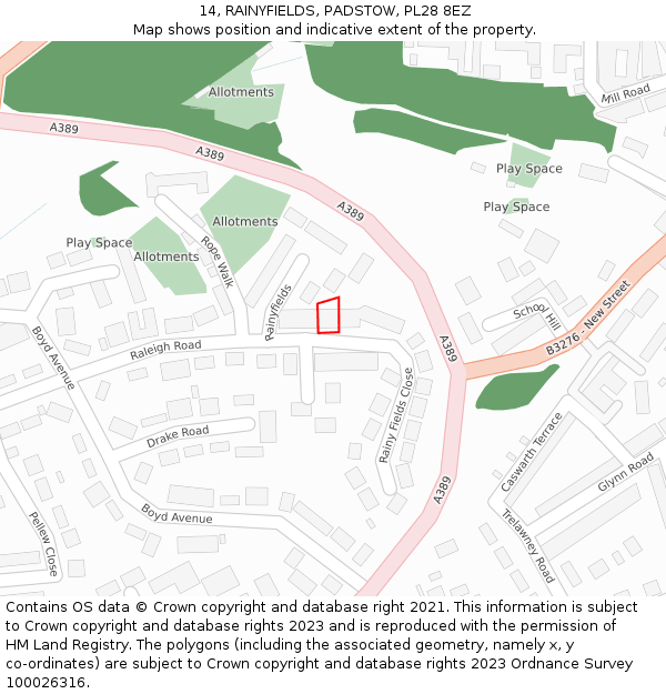 14, RAINYFIELDS, PADSTOW, PL28 8EZ: Location map and indicative extent of plot