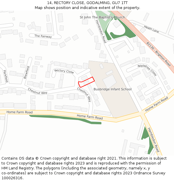 14, RECTORY CLOSE, GODALMING, GU7 1TT: Location map and indicative extent of plot