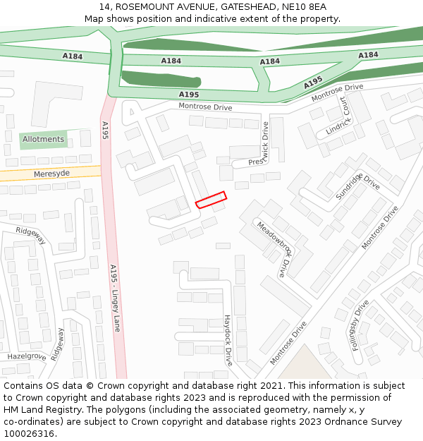 14, ROSEMOUNT AVENUE, GATESHEAD, NE10 8EA: Location map and indicative extent of plot