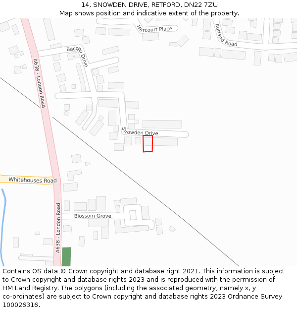 14, SNOWDEN DRIVE, RETFORD, DN22 7ZU: Location map and indicative extent of plot