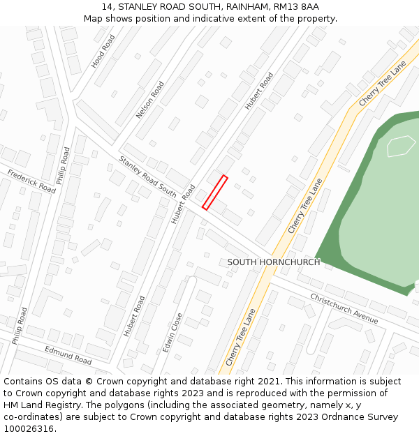 14, STANLEY ROAD SOUTH, RAINHAM, RM13 8AA: Location map and indicative extent of plot