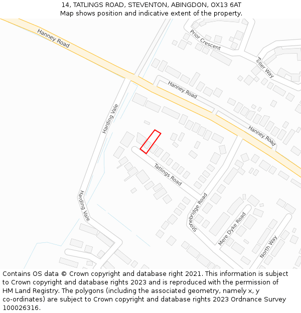 14, TATLINGS ROAD, STEVENTON, ABINGDON, OX13 6AT: Location map and indicative extent of plot