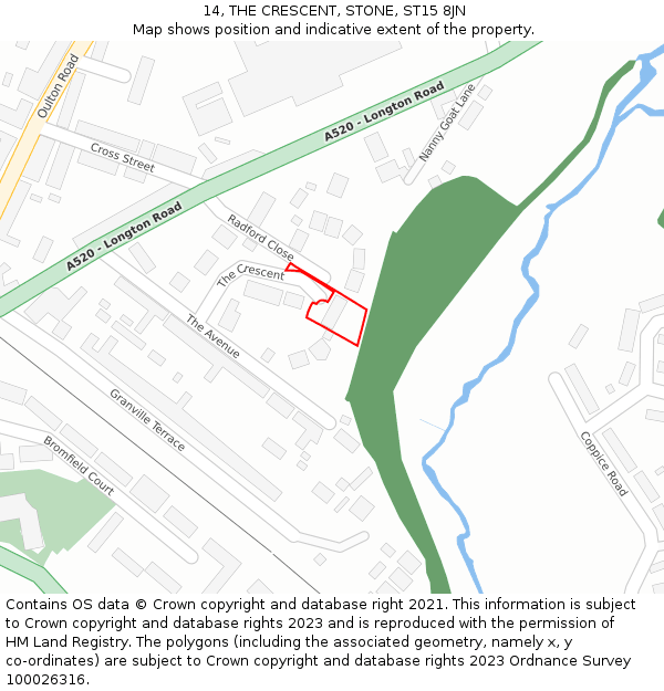 14, THE CRESCENT, STONE, ST15 8JN: Location map and indicative extent of plot