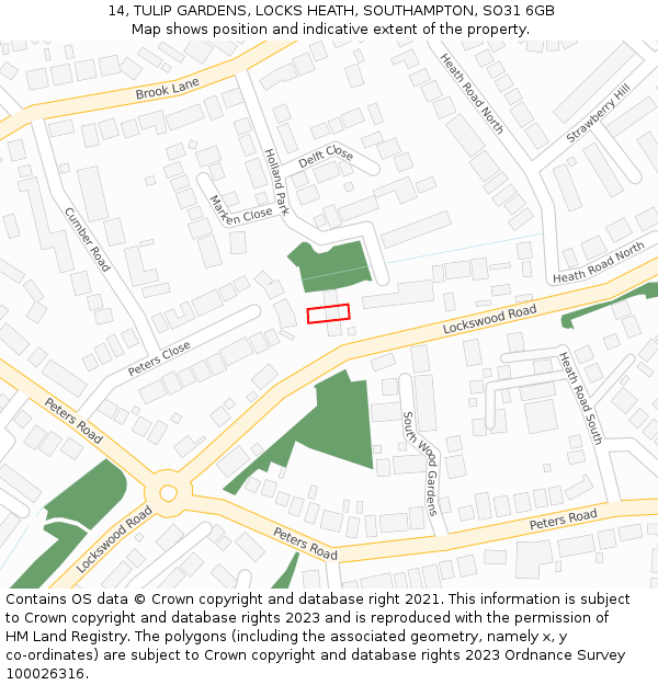 14, TULIP GARDENS, LOCKS HEATH, SOUTHAMPTON, SO31 6GB: Location map and indicative extent of plot