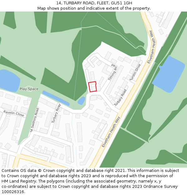 14, TURBARY ROAD, FLEET, GU51 1GH: Location map and indicative extent of plot