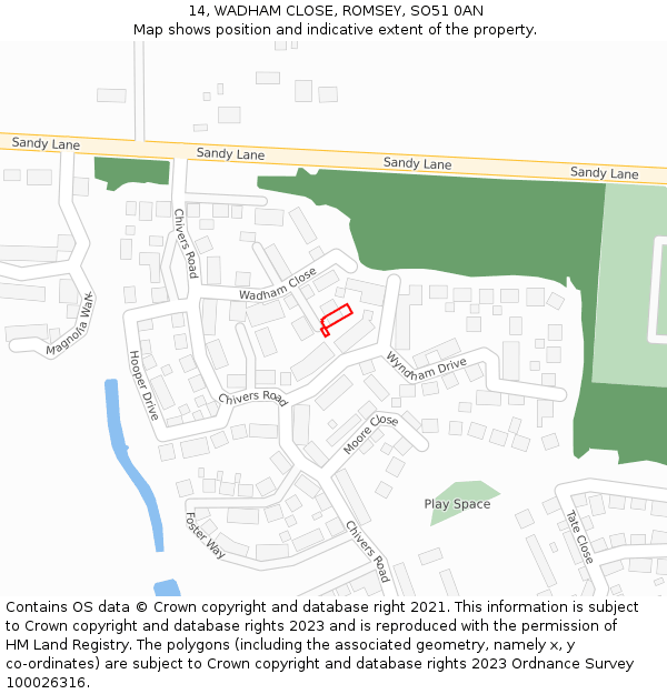 14, WADHAM CLOSE, ROMSEY, SO51 0AN: Location map and indicative extent of plot