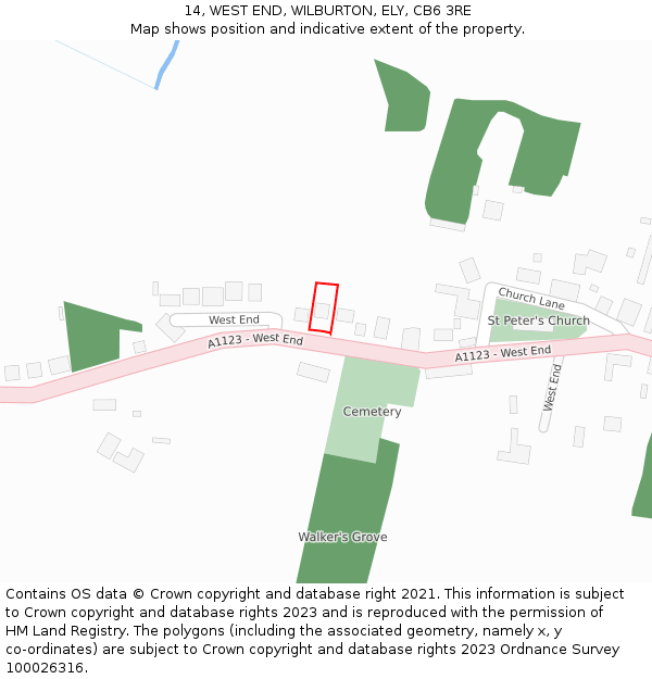 14, WEST END, WILBURTON, ELY, CB6 3RE: Location map and indicative extent of plot