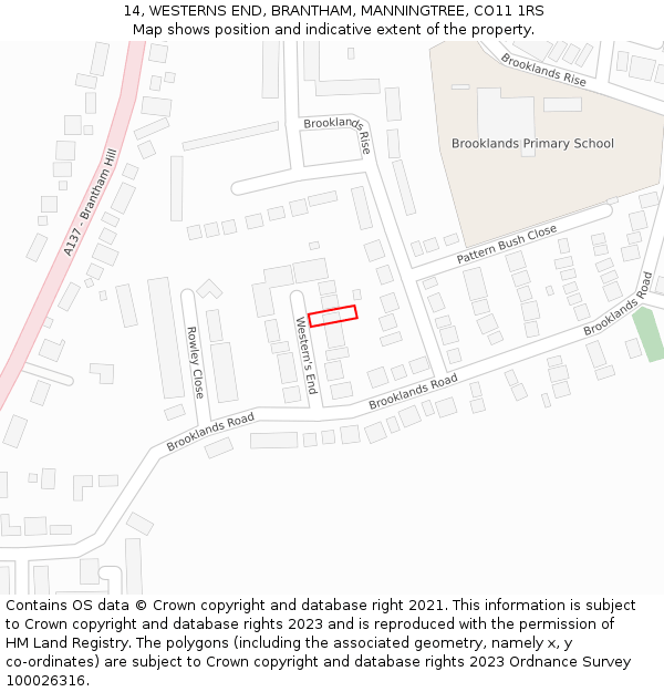 14, WESTERNS END, BRANTHAM, MANNINGTREE, CO11 1RS: Location map and indicative extent of plot