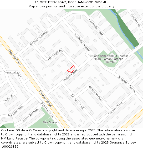 14, WETHERBY ROAD, BOREHAMWOOD, WD6 4LH: Location map and indicative extent of plot