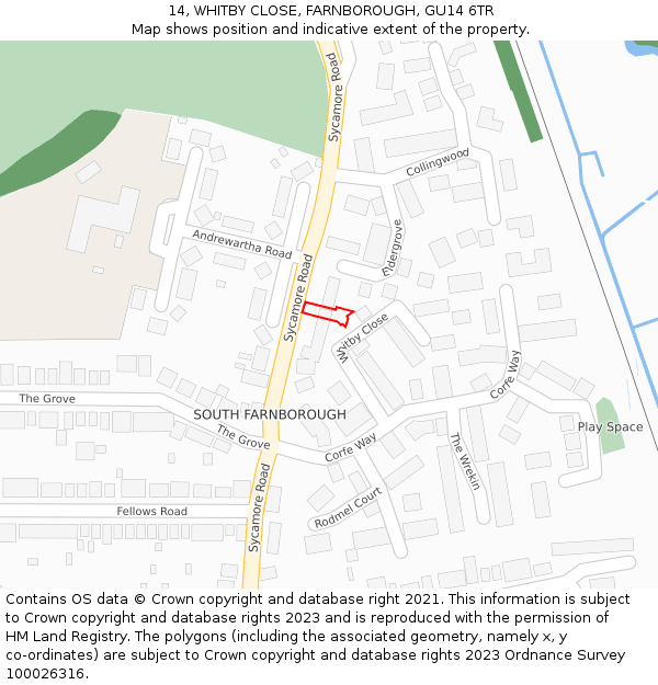 14, WHITBY CLOSE, FARNBOROUGH, GU14 6TR: Location map and indicative extent of plot