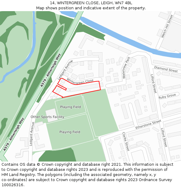 14, WINTERGREEN CLOSE, LEIGH, WN7 4BL: Location map and indicative extent of plot