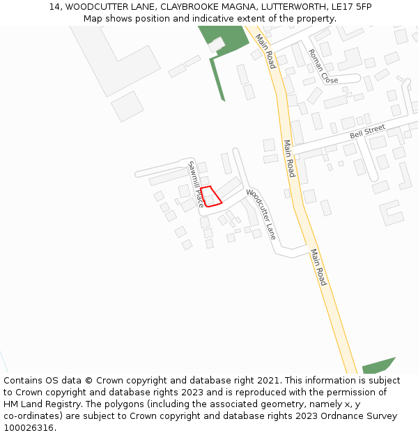 14, WOODCUTTER LANE, CLAYBROOKE MAGNA, LUTTERWORTH, LE17 5FP: Location map and indicative extent of plot