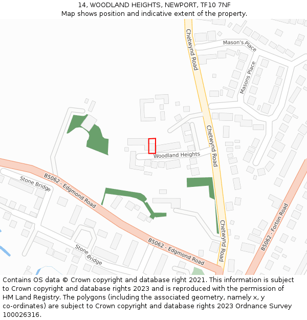 14, WOODLAND HEIGHTS, NEWPORT, TF10 7NF: Location map and indicative extent of plot