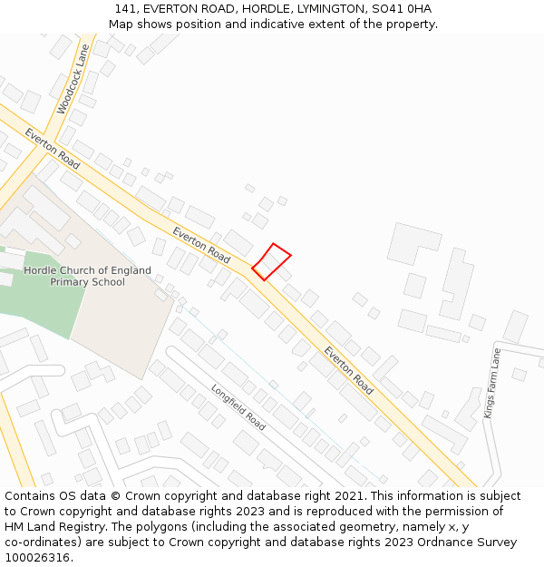 141, EVERTON ROAD, HORDLE, LYMINGTON, SO41 0HA: Location map and indicative extent of plot