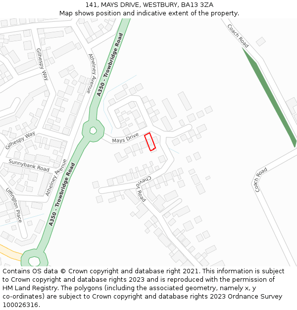 141, MAYS DRIVE, WESTBURY, BA13 3ZA: Location map and indicative extent of plot