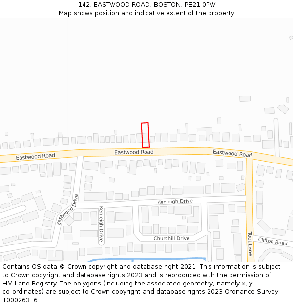 142, EASTWOOD ROAD, BOSTON, PE21 0PW: Location map and indicative extent of plot