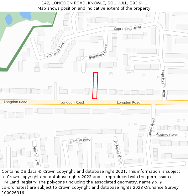 142, LONGDON ROAD, KNOWLE, SOLIHULL, B93 9HU: Location map and indicative extent of plot