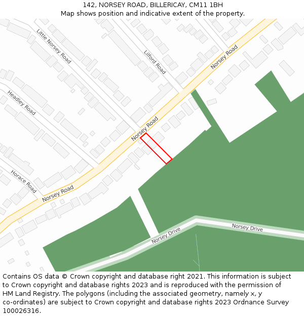 142, NORSEY ROAD, BILLERICAY, CM11 1BH: Location map and indicative extent of plot