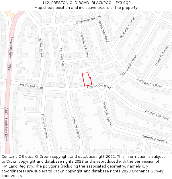 142, PRESTON OLD ROAD, BLACKPOOL, FY3 9QP: Location map and indicative extent of plot