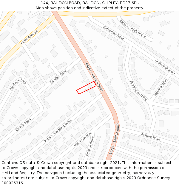 144, BAILDON ROAD, BAILDON, SHIPLEY, BD17 6PU: Location map and indicative extent of plot