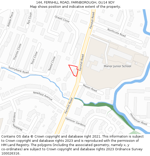 144, FERNHILL ROAD, FARNBOROUGH, GU14 9DY: Location map and indicative extent of plot