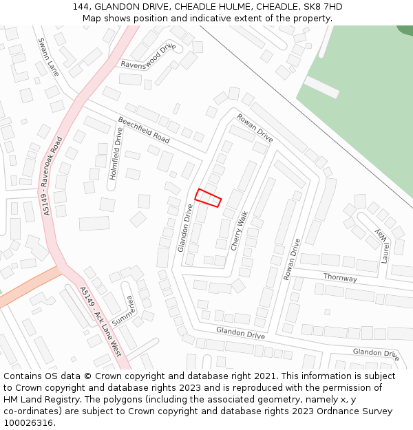 144, GLANDON DRIVE, CHEADLE HULME, CHEADLE, SK8 7HD: Location map and indicative extent of plot