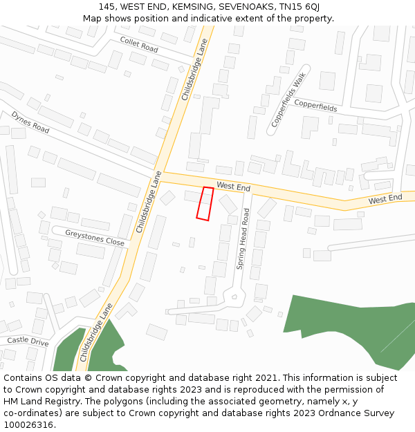 145, WEST END, KEMSING, SEVENOAKS, TN15 6QJ: Location map and indicative extent of plot