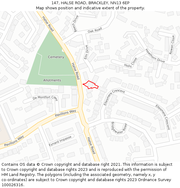 147, HALSE ROAD, BRACKLEY, NN13 6EP: Location map and indicative extent of plot