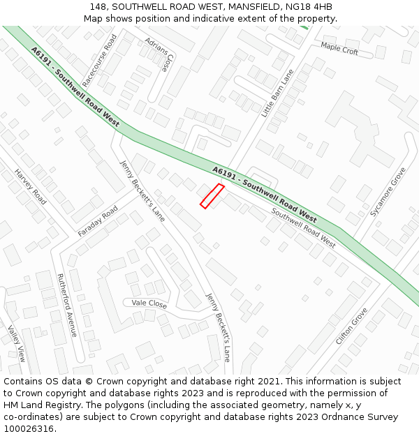 148, SOUTHWELL ROAD WEST, MANSFIELD, NG18 4HB: Location map and indicative extent of plot