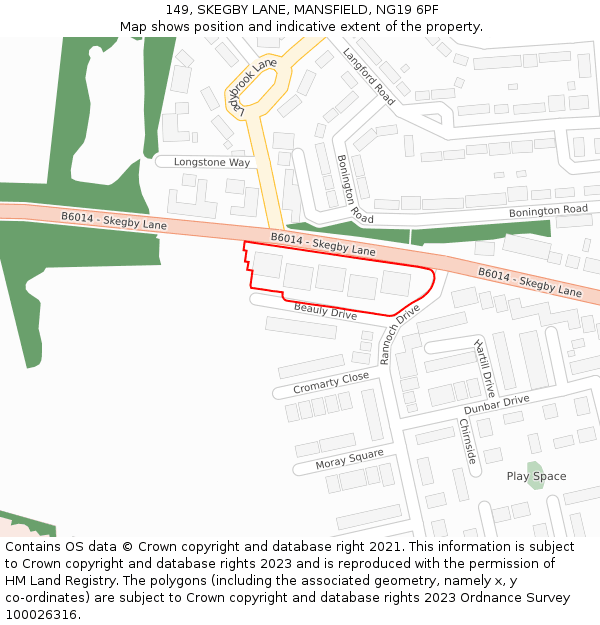 149, SKEGBY LANE, MANSFIELD, NG19 6PF: Location map and indicative extent of plot