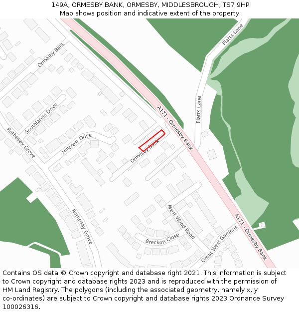 149A, ORMESBY BANK, ORMESBY, MIDDLESBROUGH, TS7 9HP: Location map and indicative extent of plot